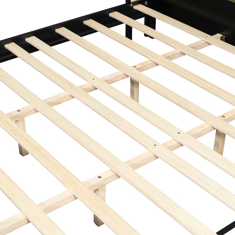 Christopher Knight Home - Mid-Century Upholstered Wood Low-Profile Platform Bed with Rattan Weaving Headboard