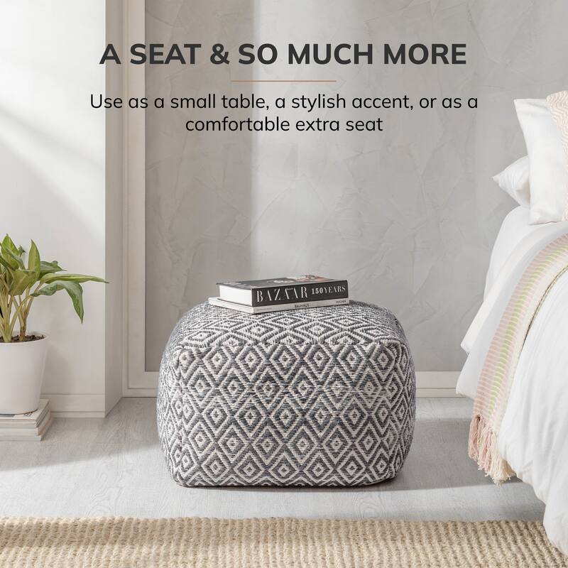 Jani 22-inch Ottoman Pouf - Handcrafted Handmade Ottoman for Seating, Footrest, Home Decor for Living Room, Bedroom