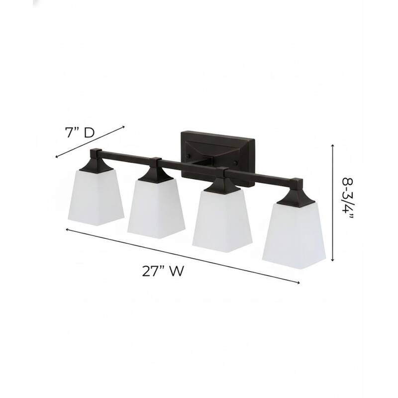 27"w 4-Light LED Bath Vanity Light Oil Rubbed Bronze with White Square Glass Shades