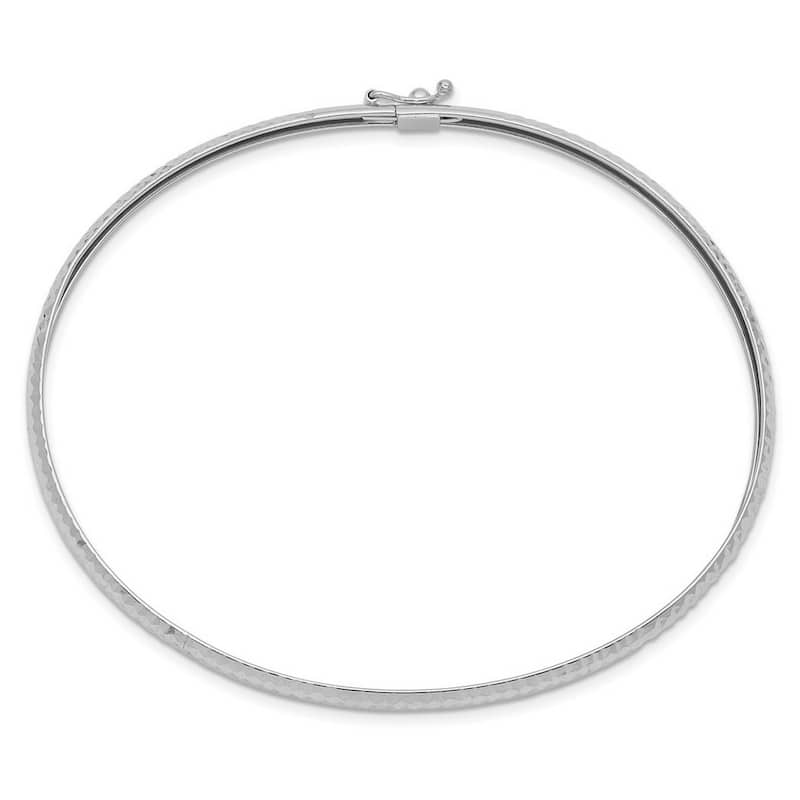 Curata 14k White Gold 7" 4mm Wide Textured Slip-on Bangle Bracelet