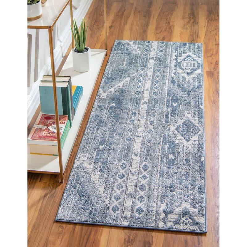 Transitional Wedo Collection Area Rug - 2'2"x12' - Blue