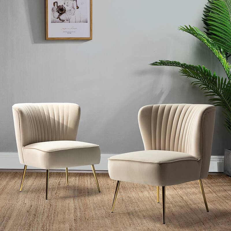 Monica Living Room Armless Accent Comfy Chair with Tufted Back and Metal Legs by HULALA HOME