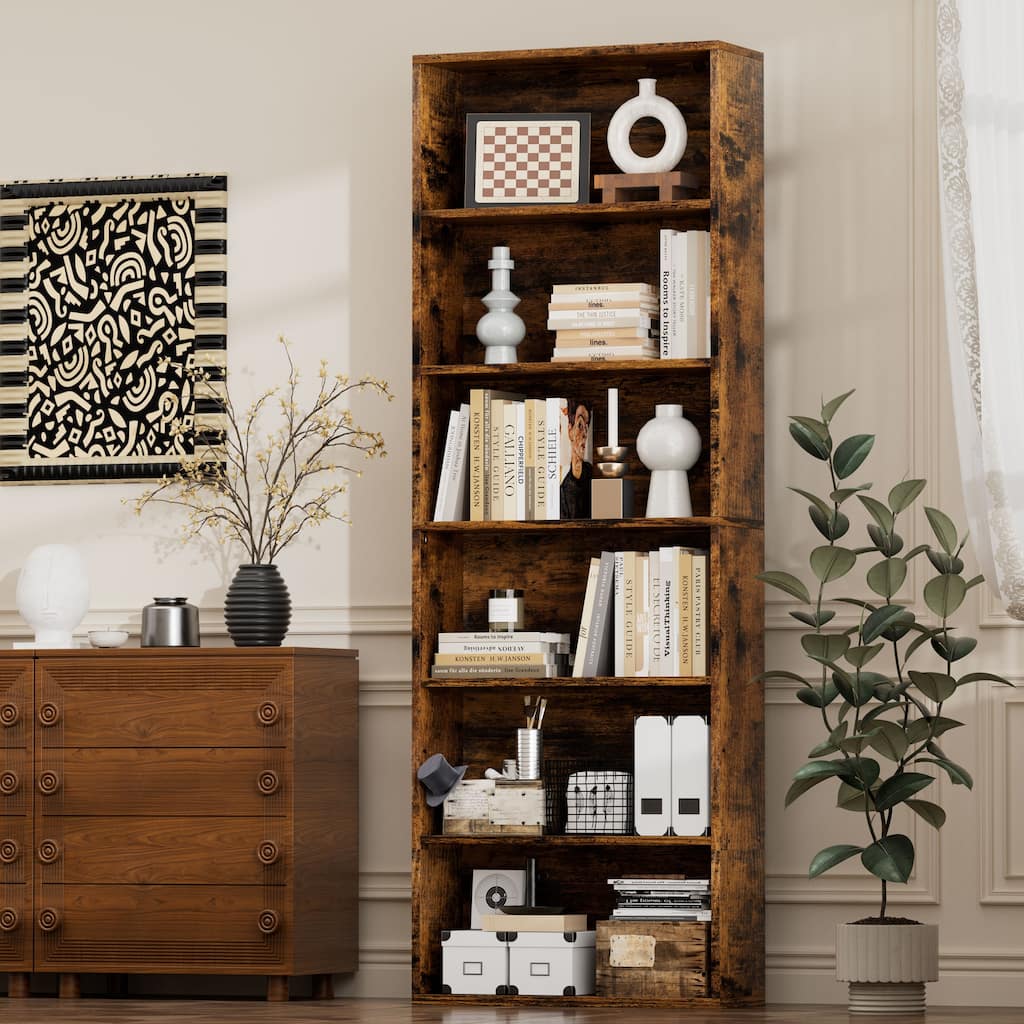 6-Tier Rustic Wooden Storage Bookshelf