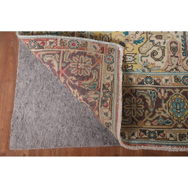 Hand Knotted Oriental 100% Wool Carpet Traditional Medallion Pink Tabriz Area Rug - 9' 7'' X 6' 4''