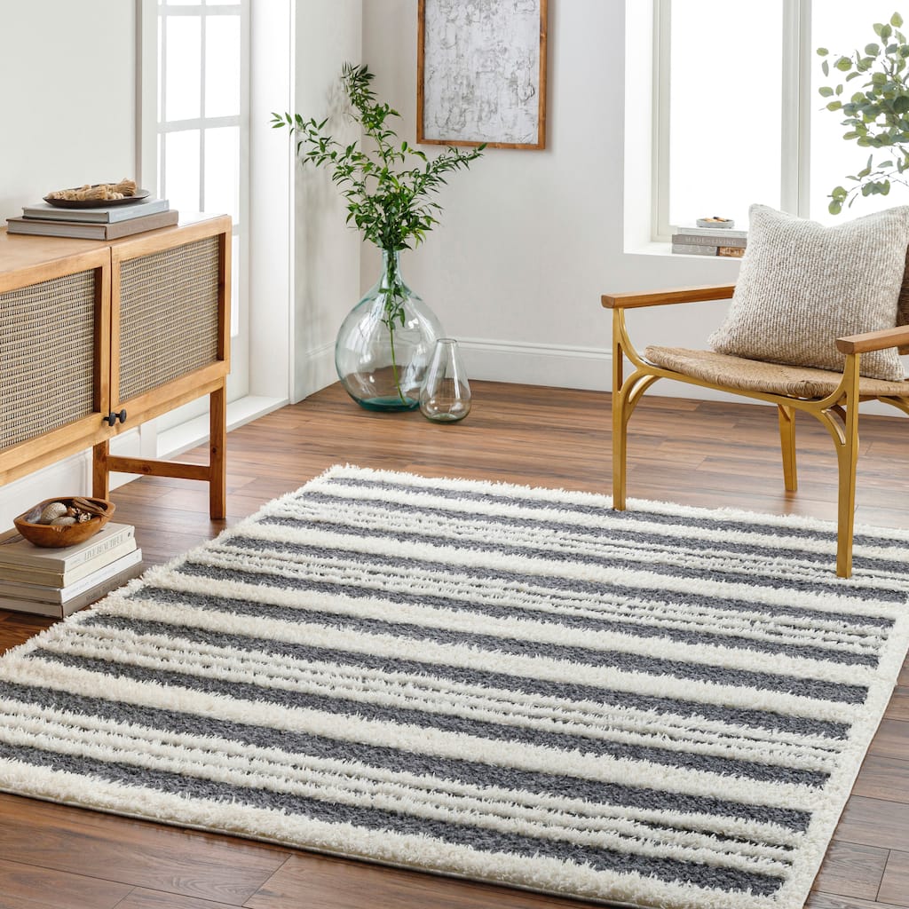 Livabliss Rodos Modern Stripe Plush Area Rug