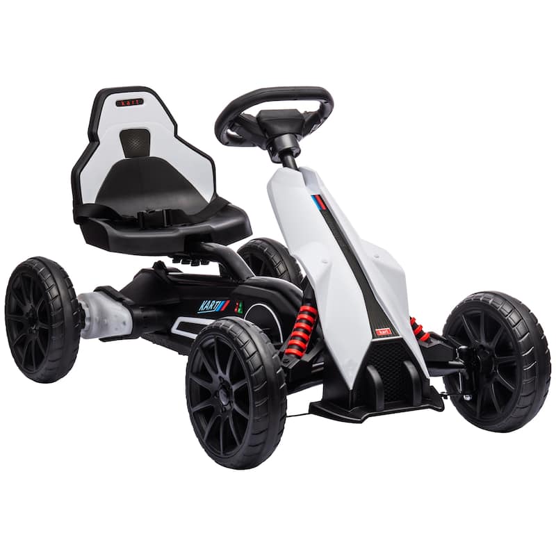 Children's Ride-On Go Kart Electric Go Kart with Safety Backrest, White Electric Vehicle All-Terrain Car