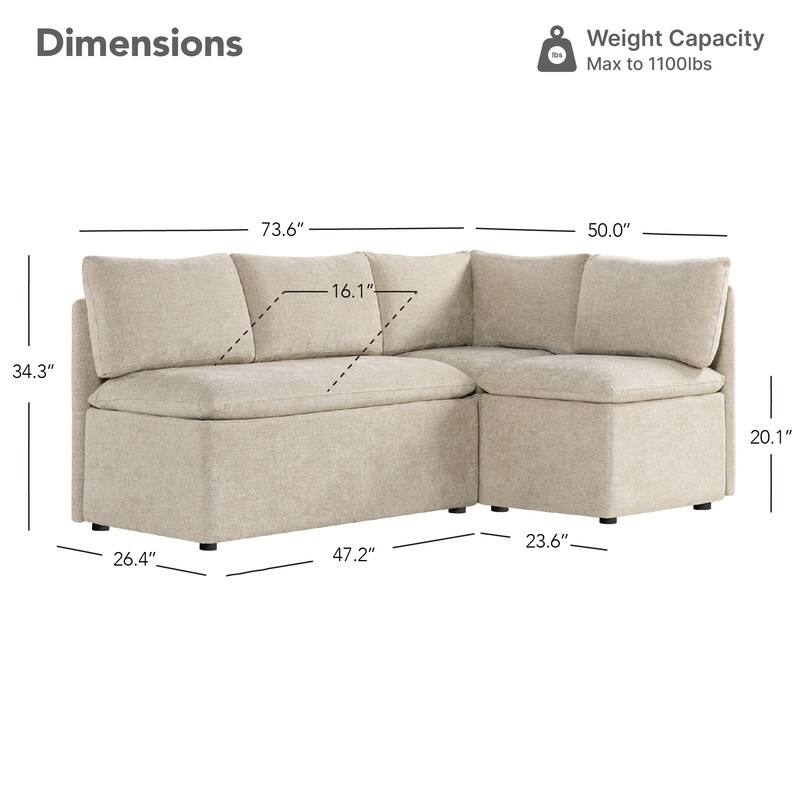 Spruce & Spring Modern 74" L-Shaped Dining Bench with Storage, Corner Breakfast Nook Banquette Bench