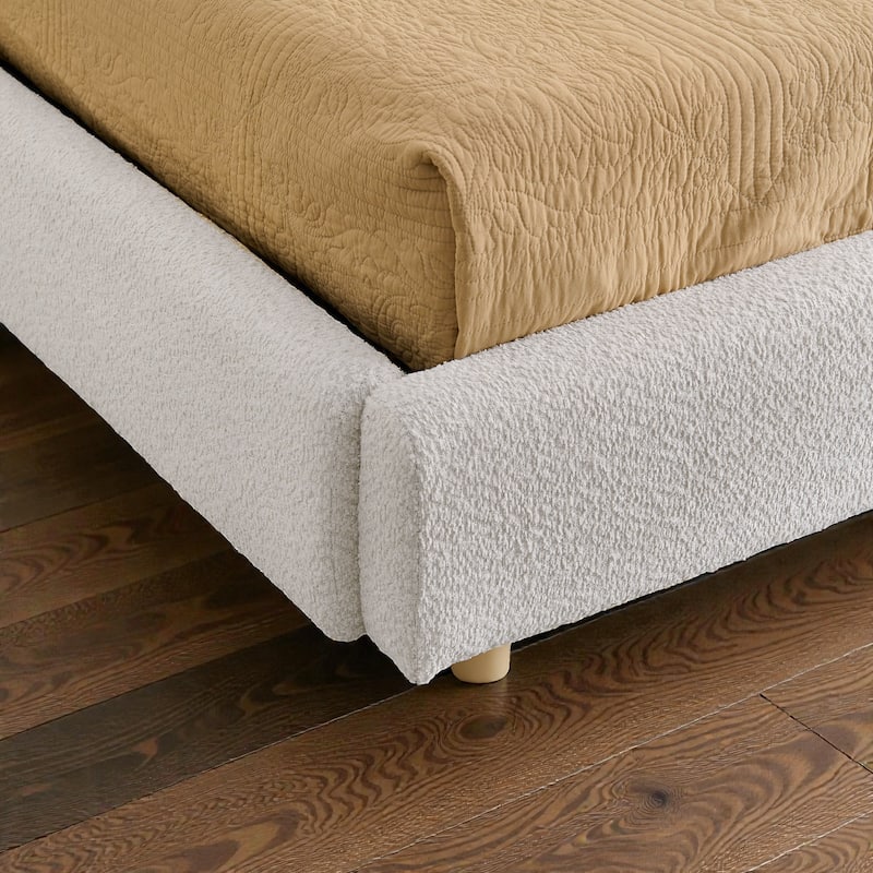 Upholstered Bed Frame with Tall Curved Headboard and Storage Drawers, Modern Minimalist Platform Bed No Box Spring