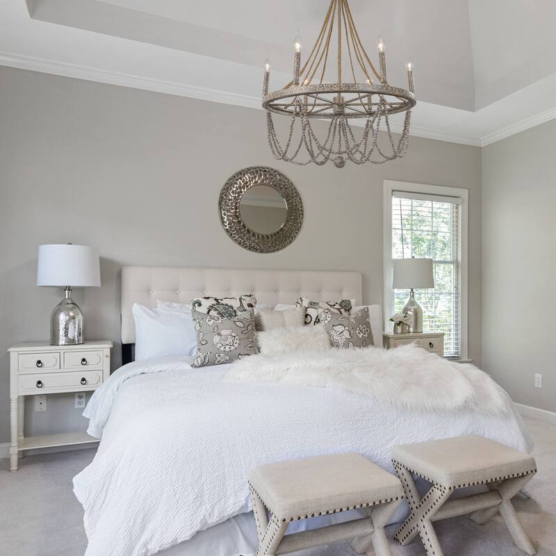 Farmhouse 6-Light Empire Wagon Wheel Chandelier Boho Wood Beaded Light for Dining Room - L25.5"xW25.5"xH37"