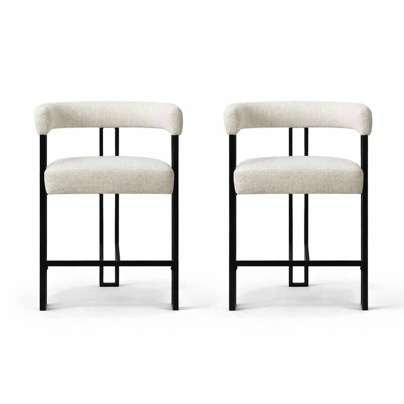 25" Seat Height Upholstered Tweed Black Matel Counter Stool - Beige-2-piece