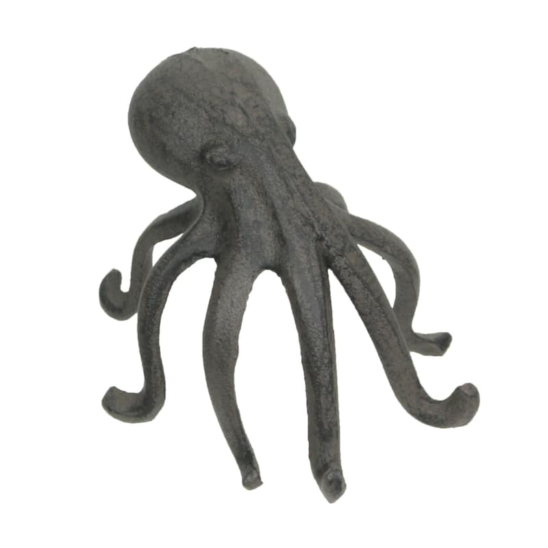 Rustic Brown Cast Iron 6" Octopus Single Bookend & Phone Holder - 4.5 X 5.75 X 5 inches