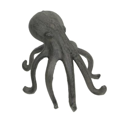 Rustic Brown Cast Iron 6" Octopus Single Bookend & Phone Holder - 4.5 X 5.75 X 5 inches