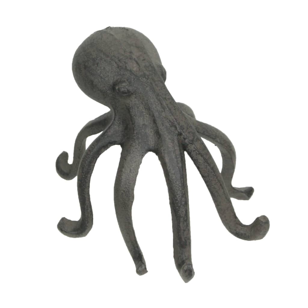 Rustic Brown Cast Iron 6" Octopus Single Bookend & Phone Holder - 4.5 X 5.75 X 5 inches
