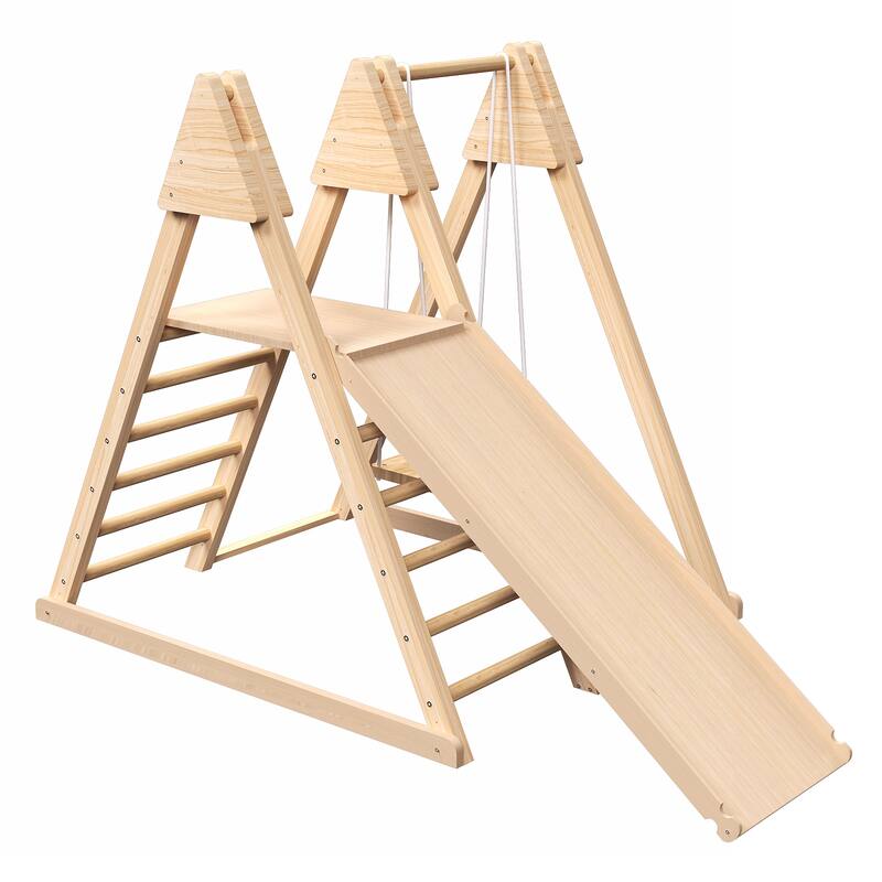 4-in-1 Foldable Playset Indoor Jungle Gym Playset w/Interchangeable Swing, Slide and Rock Wall