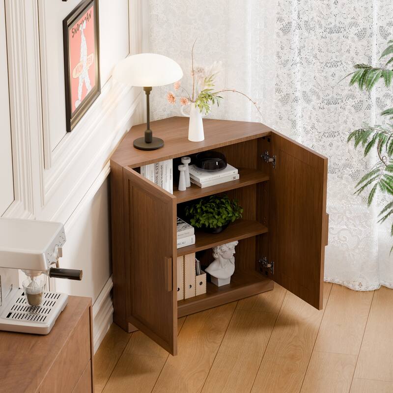 Corner Cabinet Wooden Corner Storage Organizer Cabinet with Adjustable Shelves