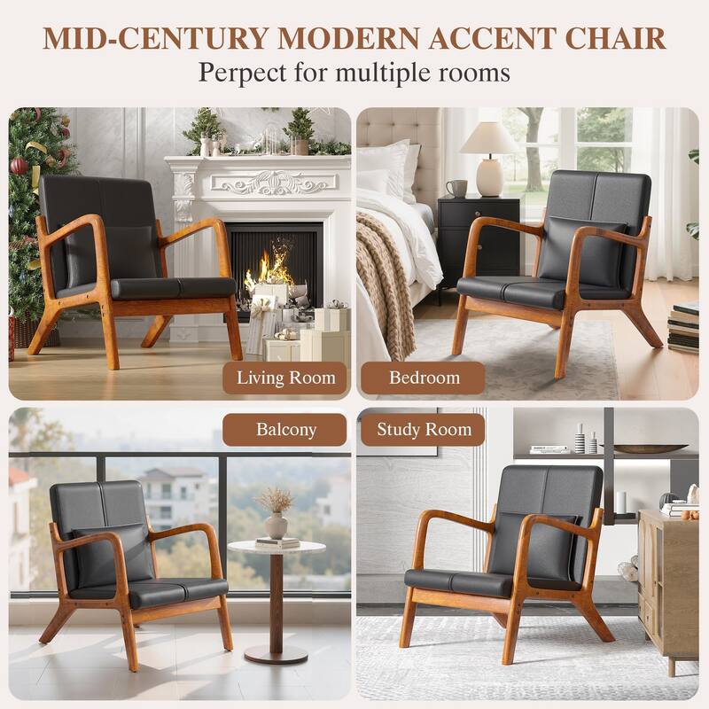 Javlergo Accent Chair Comfy Armchair with Lumbar Pillow and Thick Cushion Lounge Chair with Wood Frame Upholstered Arm Chair