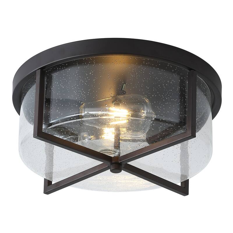 Vintage Oil Rubbed Bronze 2-Light Bubble Clear Glass Flush Mount Ceiling Lamp