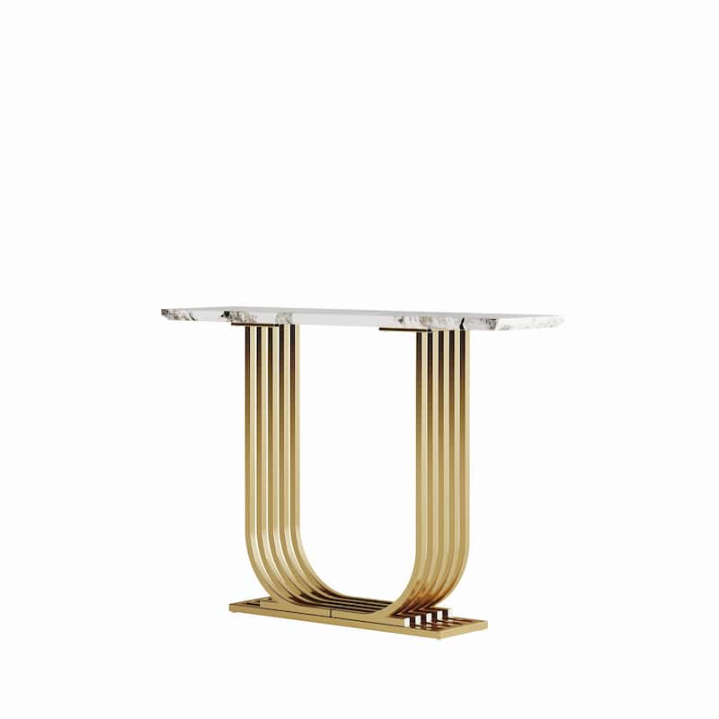 43.3-inch Accent Table, Modern wooden imitation marble counter top Console Table, Narrow type, sofa, Living room