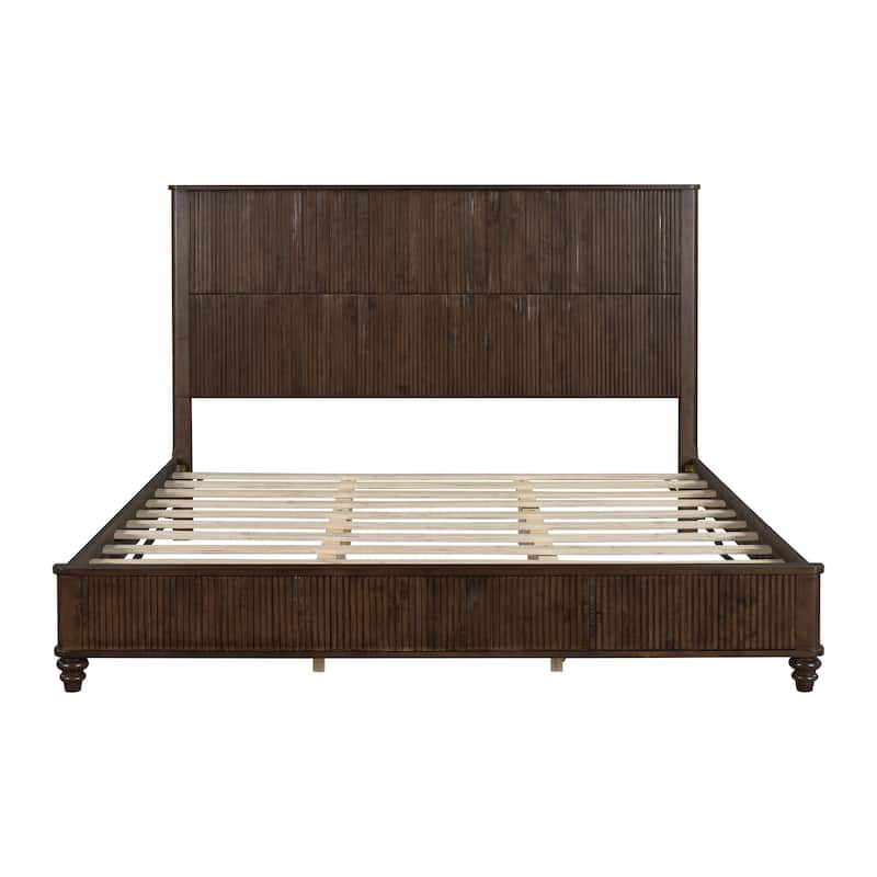 Bedroom Set with Wooden Platform Bed and Nightstands - Walnut(Only 1 Bed) - King - 1 Piece
