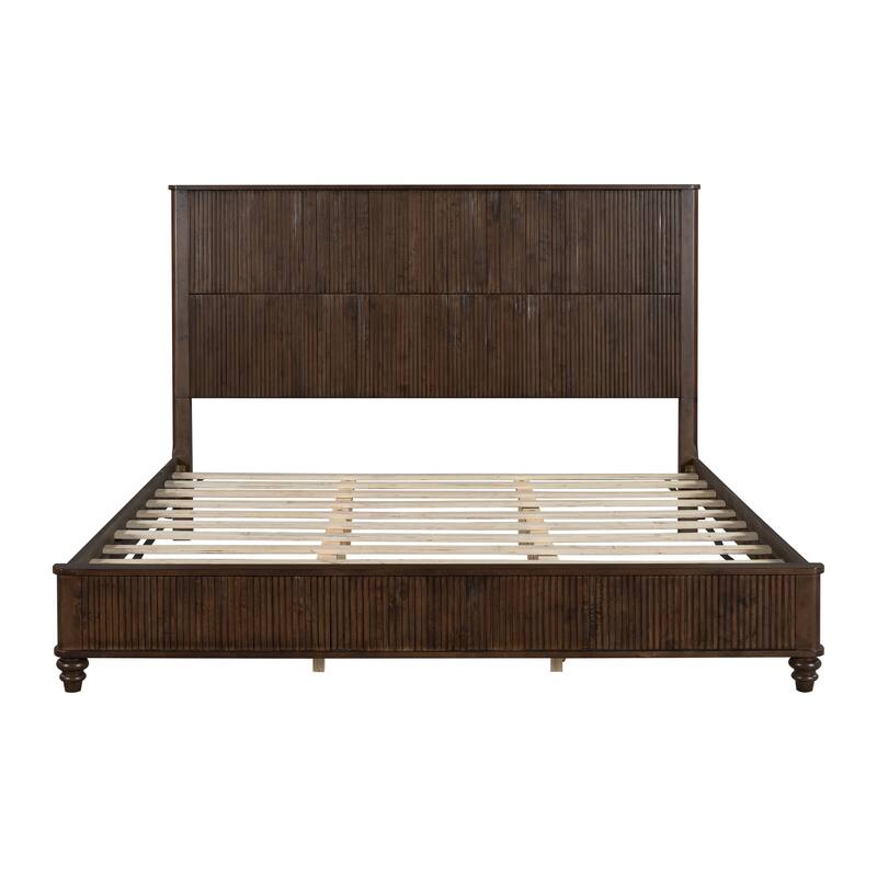Solid Wood Bed Frame,King Platform Bed Frame with Headboard,Tall Headboard Natural Wood Bed ,No Box Spring Needed