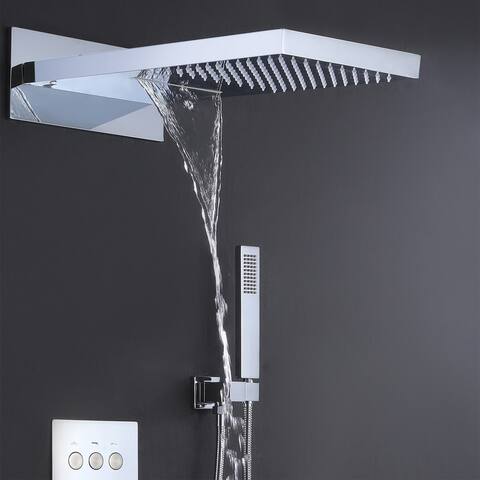 Luxury Thermostatic 3-Way Complete Rain and Waterfall Shower System with Adjustable Handheld