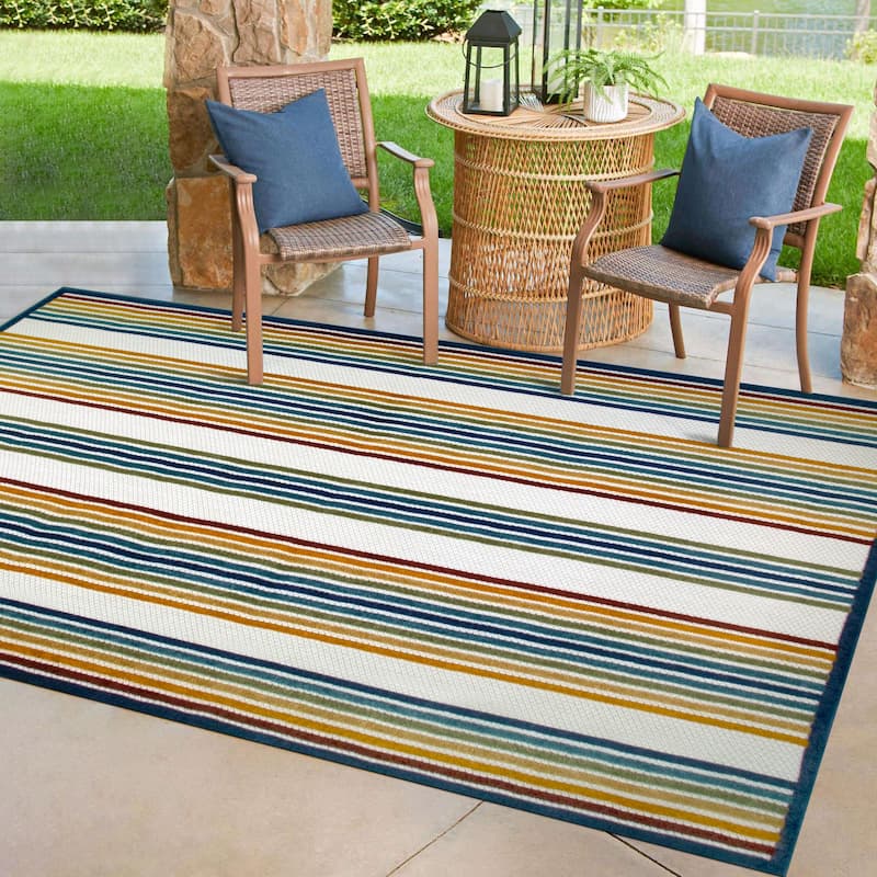 Leick Home 595009 Blithe Colorful Line Indoor Outdoor Area Rug Runner 2'x8' - 5'3"x7'