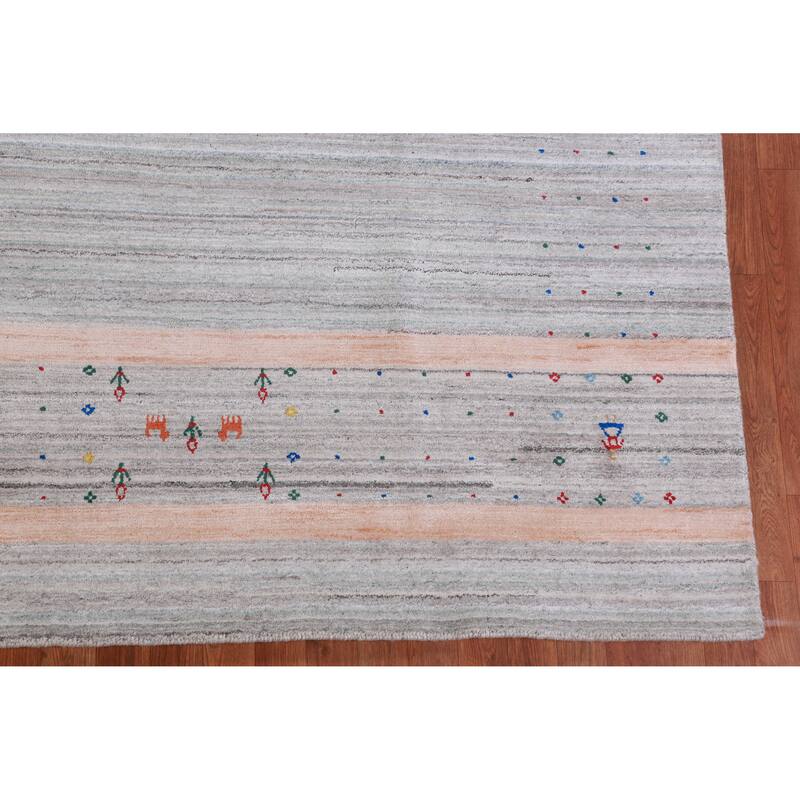 Striped Gabbeh Area Rug Hand-Knotted Oriental Wool Carpet - 9'4" x 12'5"