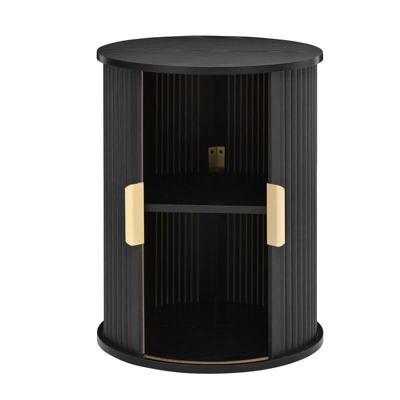 2-Piece Mid-Century Round Coffee Table Set with Sliding Doors and Storage for Stylish Living Room Organization