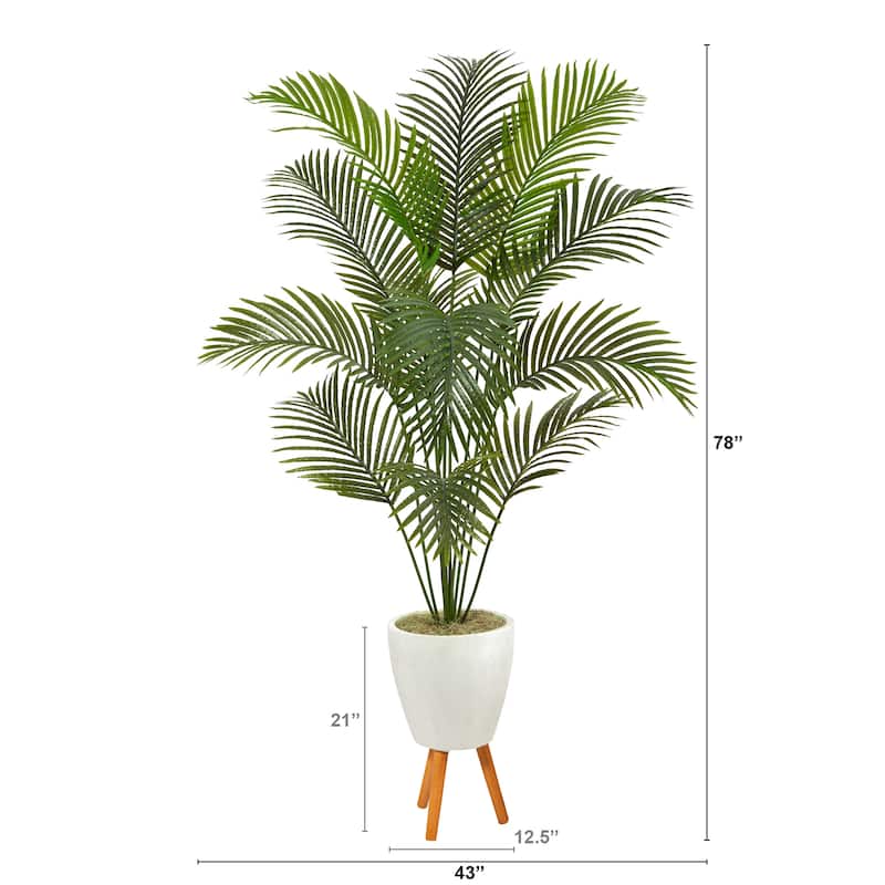6.5' Golden Cane Artificial Palm Tree in White Planter with Stand - 21"
