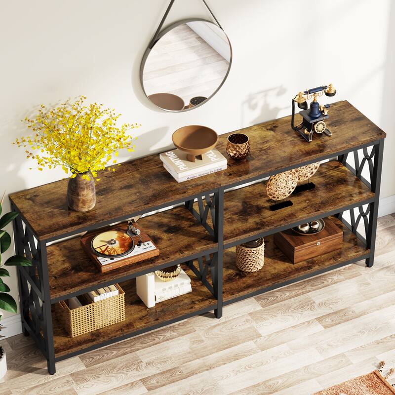 3-Tier Console Table , 70.9-in Industrial Sofa Table, Long Foyer Table Entryway Table