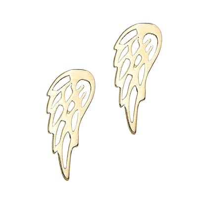 Curata 14k Yellow Gold 4.4x10.5mm Guardian Angel Wing Stud Earrings