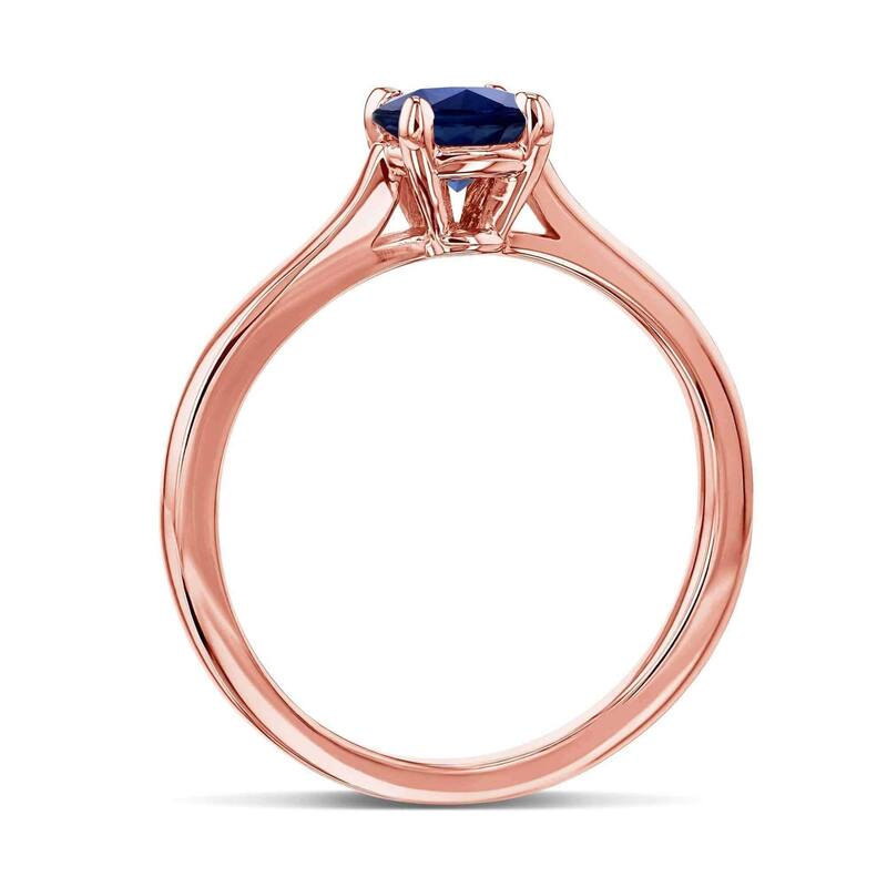 Annello by Kobelli 14k Gold 5mm Round Blue Sapphire Taper Shank Cathedral Solitaire Ring