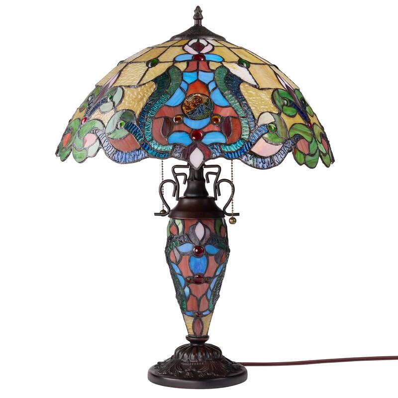 River of Goods Double Lit Stained Glass 24-Inch Table Lamp - 17" x 17" x 24"