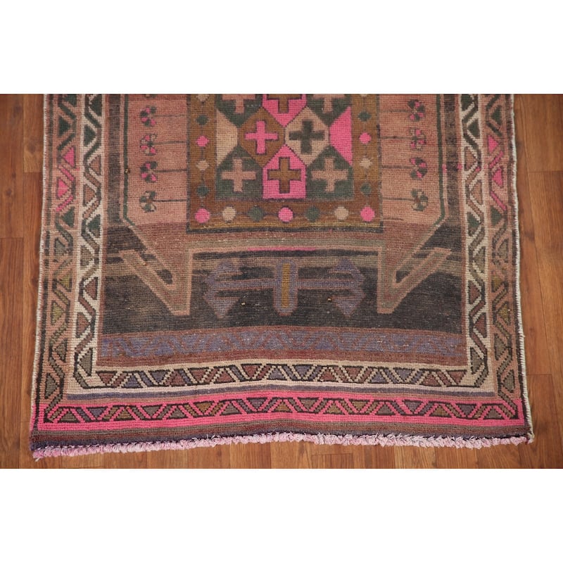 Ardebil Persian Vintage Runner Rug Handmade Wool Carpet - 3'7" x 13'4"