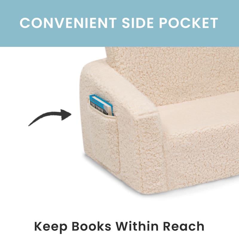 Cozee Flip-Out Sherpa 2-in-1 Convertible Chair to Lounger for Kids