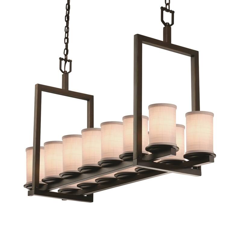 Textile Dakota Dark Bronze Bridge Chandelier (Short), White Cylinder w/ Flat Rim Shade