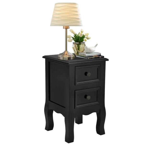 Shop Costway Black Night Stand W 2 Storage Drawers Wood End Accent Table On Sale Overstock 18730571