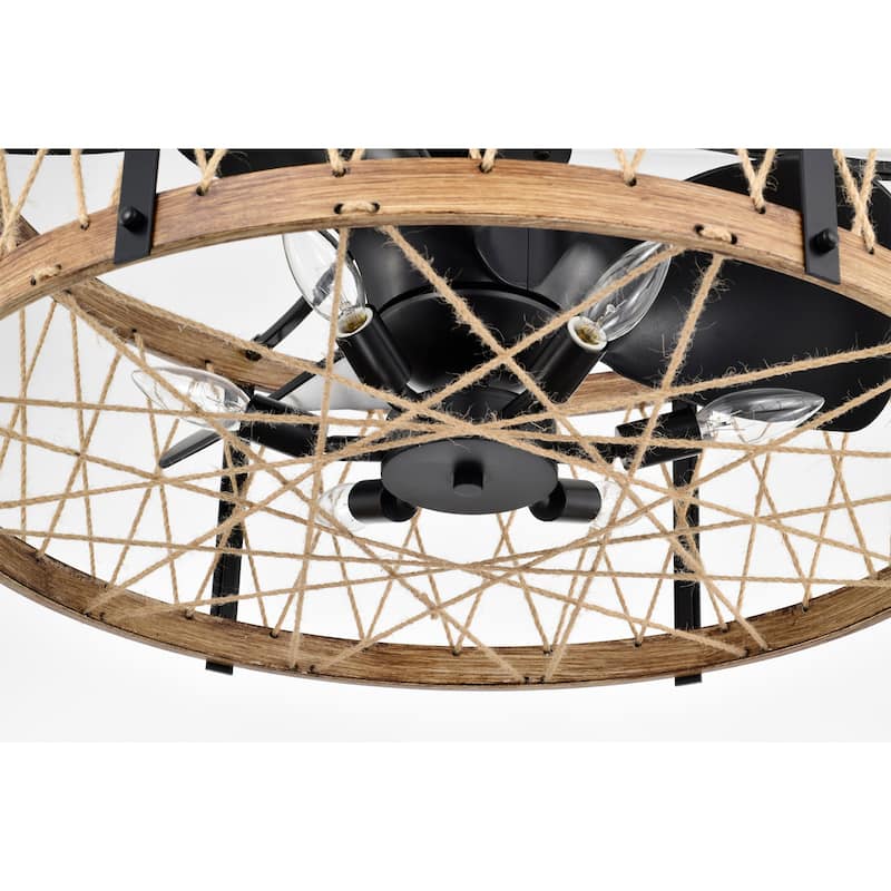 Delano 24-inch Matte Black and Imitation Wood 6 Lights 3 Blades Lighted Ceiling Fan with Remote