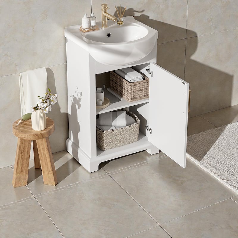 20" Bathroom Vanity with Bulged Ceramic Sink, French Style Freestanding Single Vanity with Soft-Close Door