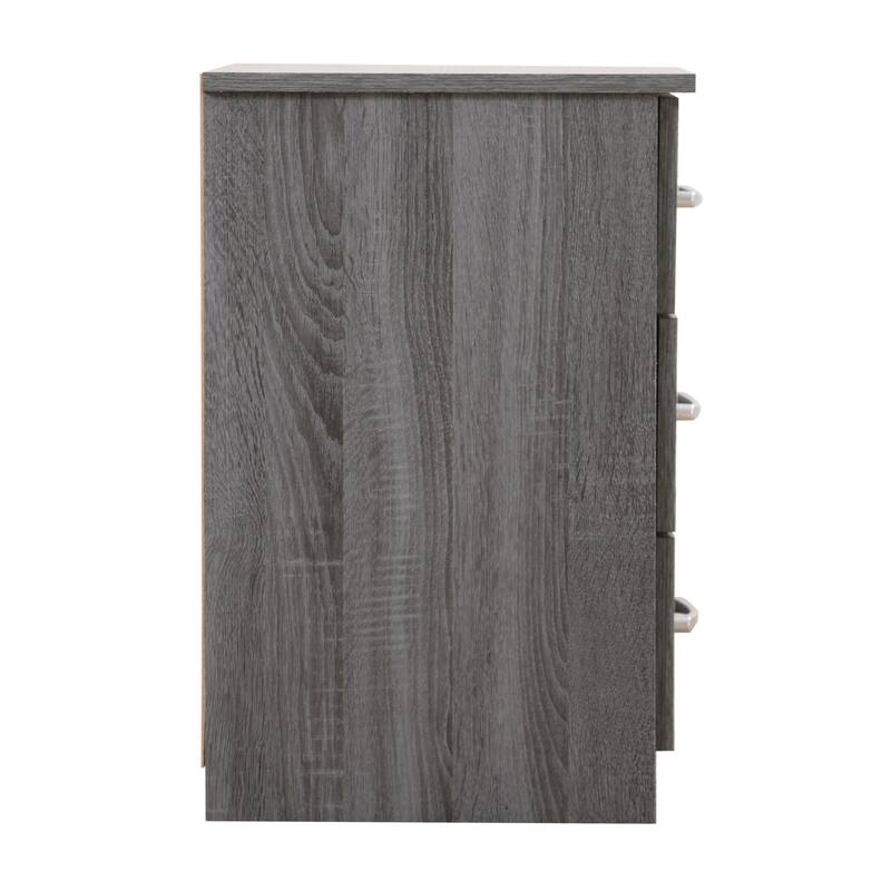 3 Drawer Gray Nightstand, 24 Inch Sleek Bedside Table with Compact Design and Ample Storage