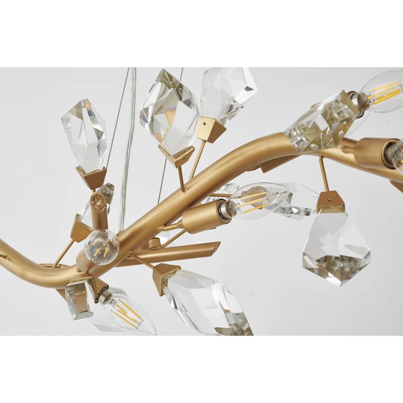 12-Light Gold Branch Chandelier With Clear Crystal Petals