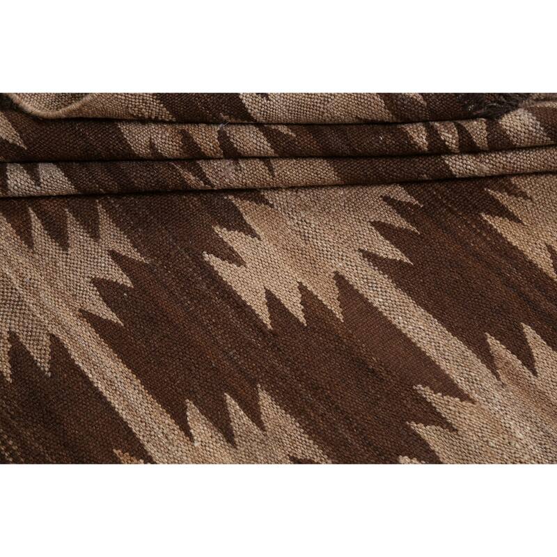 Natural Dye Brown Kilim Oriental Area Rug Wool Hand-woven Foyer Carpet - 5'3" x 6'8"