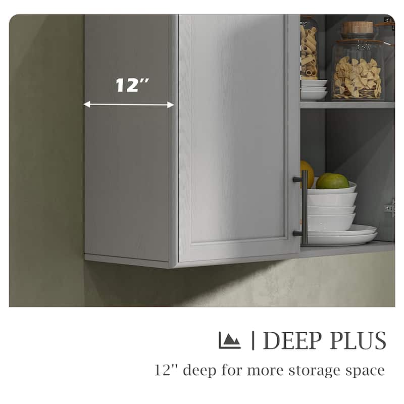 Shaker Style Wall Storage Cabinet with 2 Doors and Shelf Set of 2