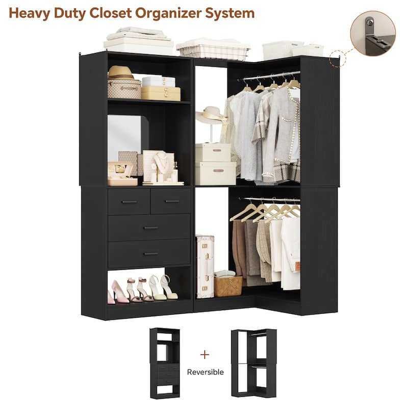 Cimly Set of 2 Corner Closet System WITH Drawers, Freestanding Closet Organizer with Hanging Rods and Shelves