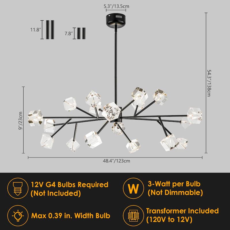 18-Light Modern Glam Luxury Sputnik Linear Cluster Crystal Chandelier for Dining Room/Living Room