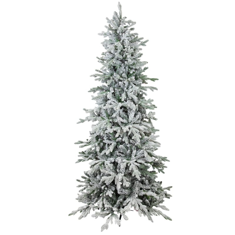 HomeRoots 7' Slender Flocked Pine Christmas Tree - Green/White - 46.00 in. x 84.00 in. x 46.00 in.