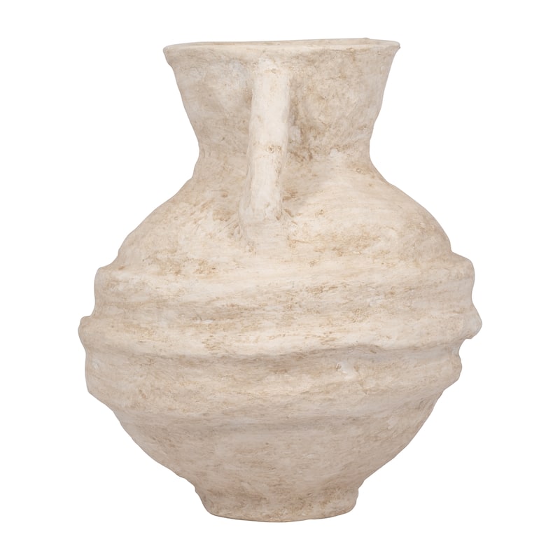 Sagebrook Home Paper Mache, Vase With Handles, White, Amphora, Textured