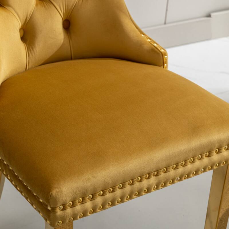 High-end Tufted Solid Wood Contemporary Velvet Upholstered Dining Chair with Golden Stainless Steel Plating Legs,Set of 2