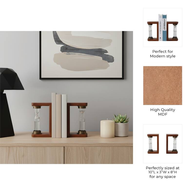 Decorative Hourglass Sand Timer Bookends - Set of 2, 8", Brown - 10.0"