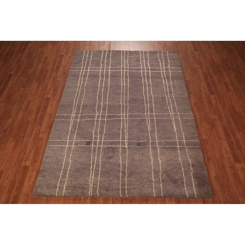 Brown Moroccan Oriental Area Rug Handmade Geometric Wool Carpet - 5'7" x 7'10"